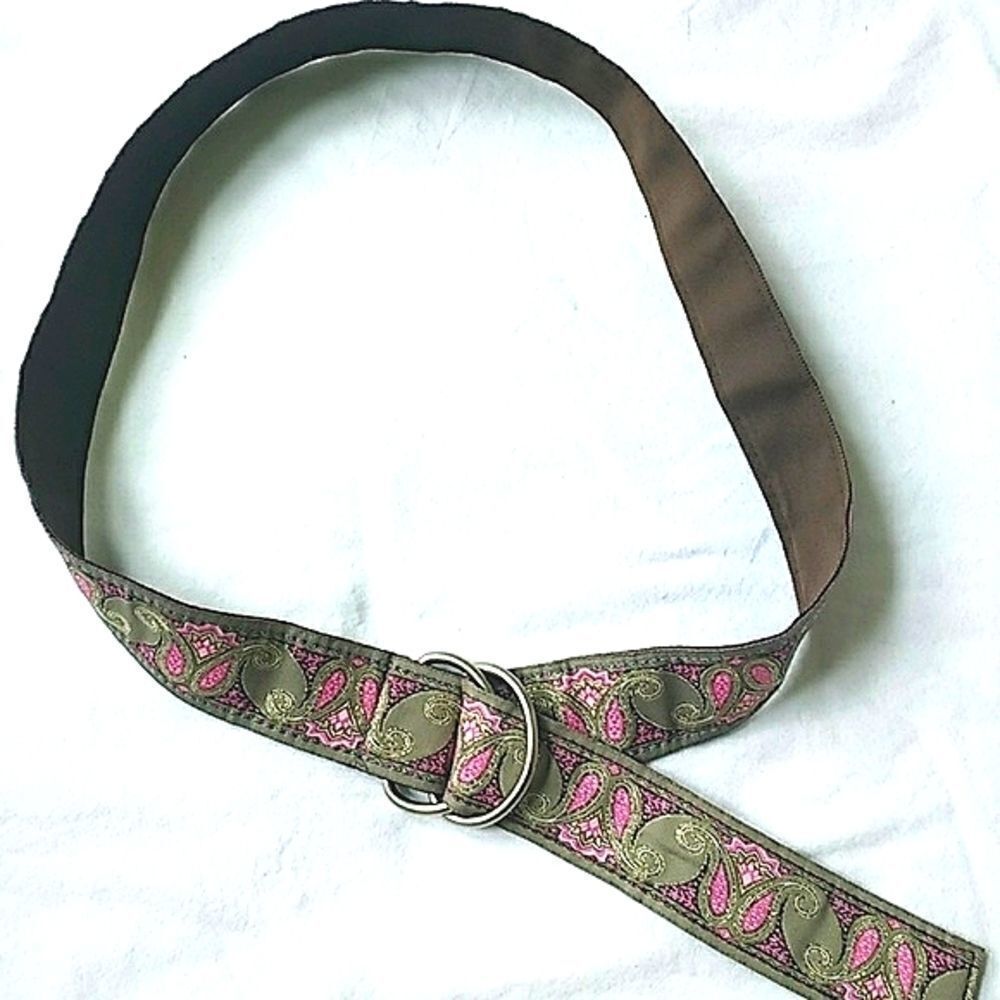 Fabric Paisley Print 1.5" Fuscia & Gold Pattern Embroidered Adjustable Belt 40" - Picture 5 of 6